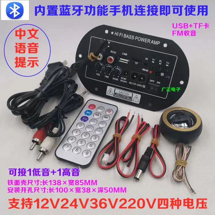 110v 藍牙功放 6寸8寸10寸藍牙功放板汽車低音炮主板12V24V110V 車載家用 插卡功放