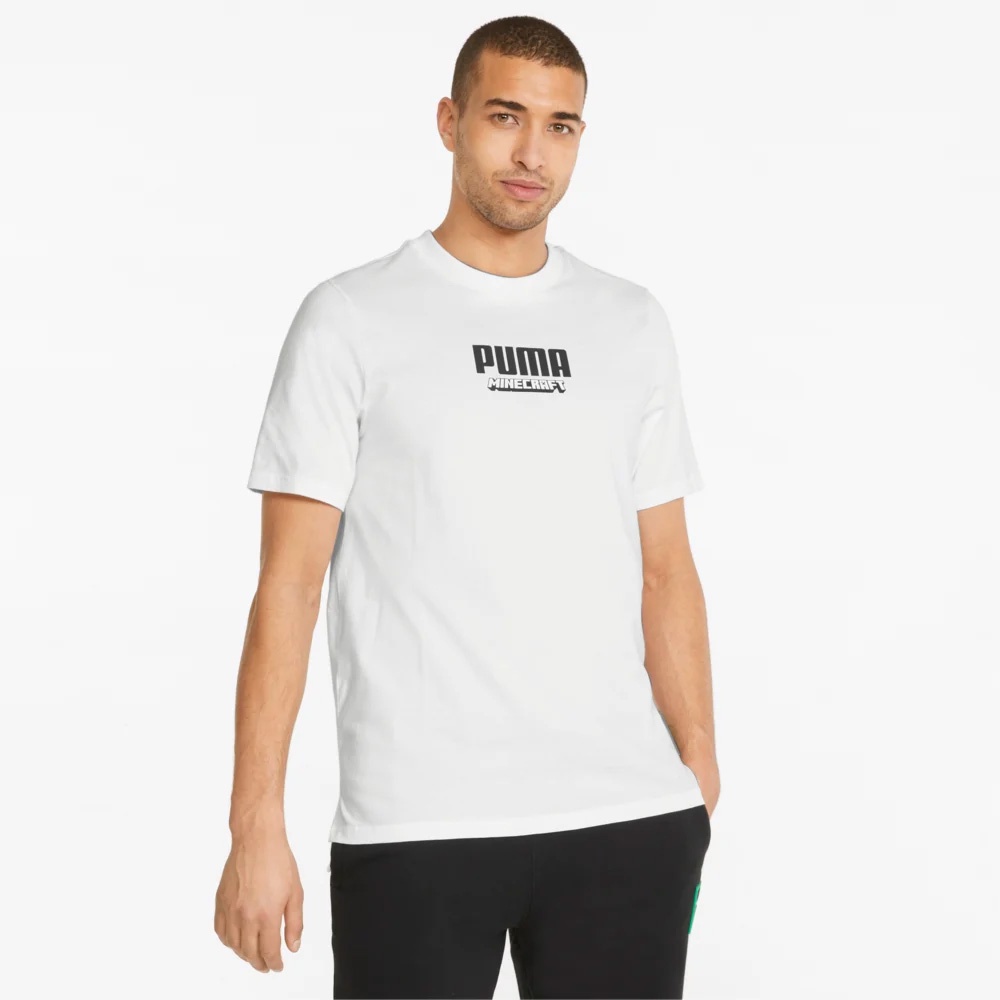 PUMA 短袖上衣 休閒上衣 聯名款 創世神 麥塊 Minecraft系列 T恤 男 53437402 白色