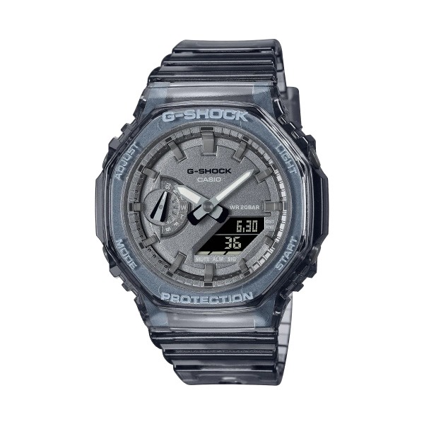 【CASIO G-SHOCK】透明八角框雙顯運動腕錶-雲霧黑/GMA-S2100SK-1A/台灣總代理公司貨享一年保固