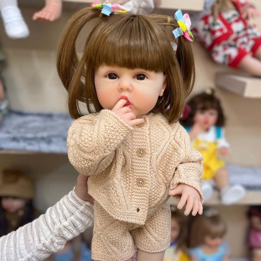 55cm全膠可愛寶寶吃手指仿真嬰兒重生娃娃手工3D皮膚靜脈血絲可見芭比矽膠軟娃娃生日禮物過家家益智玩具