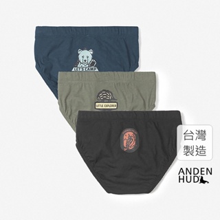 【Anden Hud】男童三入組_森林冒險．內包緊帶三角內褲(貓頭鷹/熊/刺蝟) 台灣製