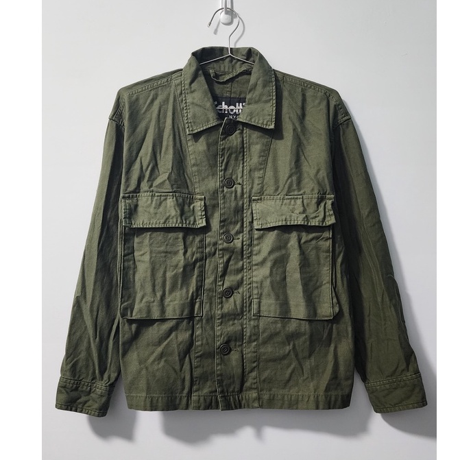 美國 Schott NYC × 日本 RAGEBLUE 聯名 軍綠 寬板 落肩 修身 工裝 長袖 襯衫 外套 夾克