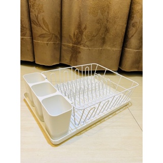 IKEA VARIERA 碗盤瀝乾架 白色 42x30公分 置 盤架刀叉架碗盤架櫥櫃收納底部活動式托盤, 可盛接排出的水 #0
