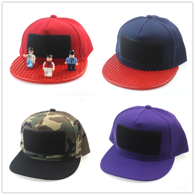 積木帽創意個性DIY像素積木樂高棒球帽歐美親子嘻哈平沿魔術貼單色帽子