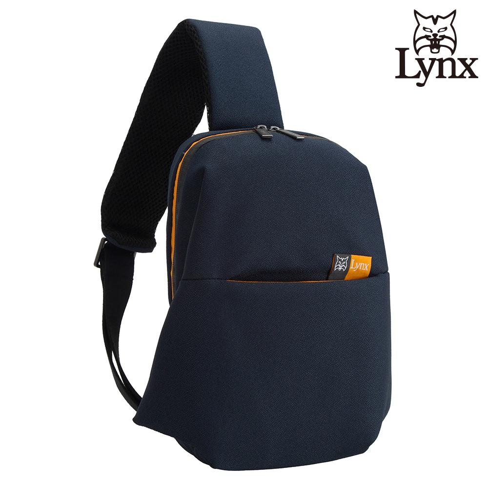 【Lynx】美國山貓極簡主義多隔層機能防潑水尼龍布包單肩包 胸包 素面藍 LY39-1101-38