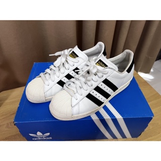 二手》Adidas SUPERSTAR 金標 貝殼奶油頭 白黑 奶油底 薄鞋舌 復古款