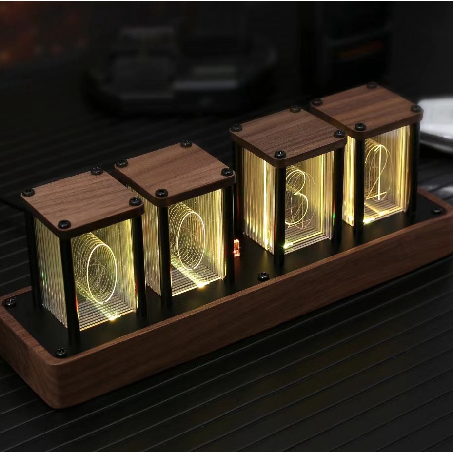 RGB 全彩時鐘 4格款 WIFI對時時鐘 擬輝光管 LED 禮盒裝 擬輝光 擬輝光燈 輝光燈  生日禮物