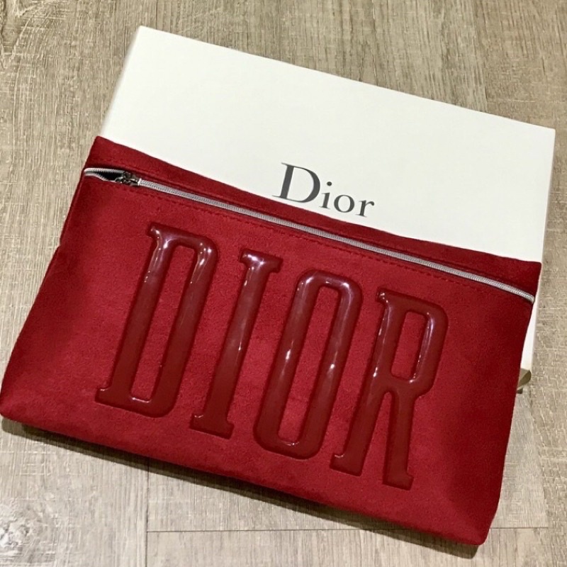 【全新】Dior_質感紅色麂皮化妝包/手拿包