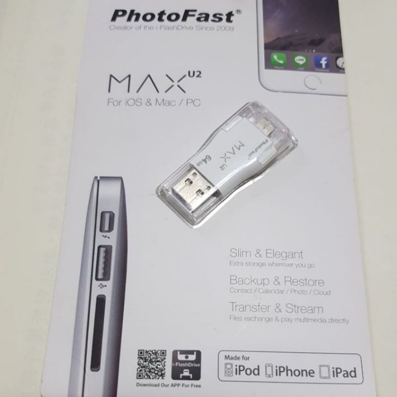 PhotoFast MAX U2 Apple USB2.0/Lightning 雙頭龍 隨存碟 64G