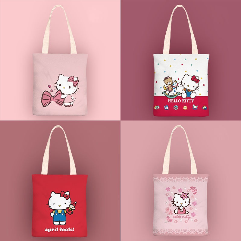 KT貓動漫ins小清新帆布包女側背包簡約學生上課包包女 hellokitty