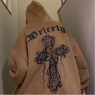 【宅男屋】美式復古連帽衛衣 帽T 刷毛大學T 個性印花 寬鬆休閒 秋冬長袖上衣 連帽長T XWW273