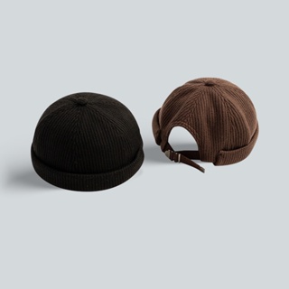 日本黑色休閒百搭時尚房東帽子冬季羊毛小圓帽無簷小便帽針織瓜皮帽冷帽女人