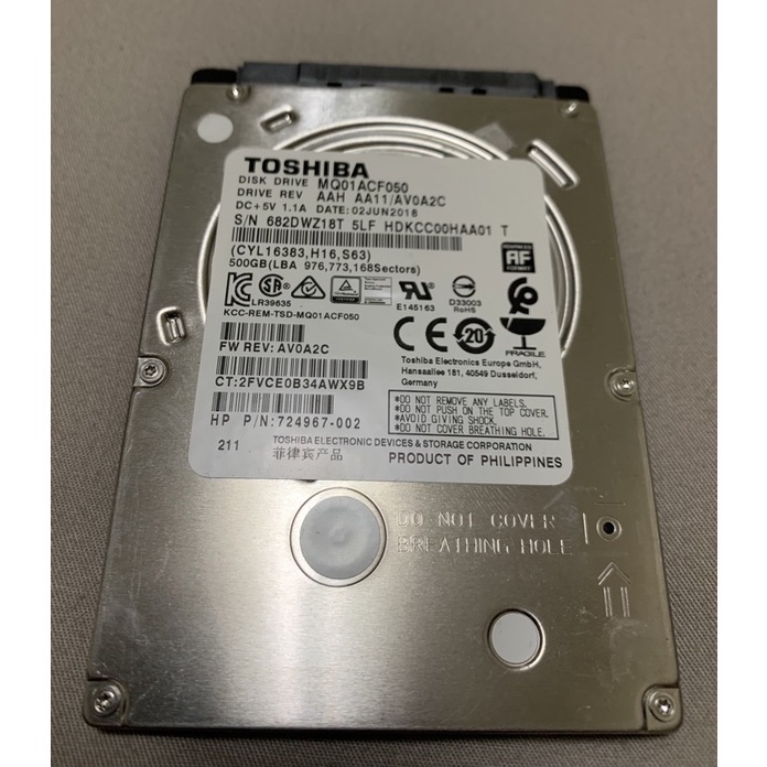 異常品 TOSHIBA 東芝 2.5吋硬碟 500GB 7200轉