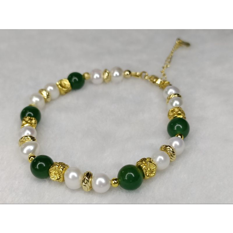 🎼鉻綠玉髓🎶設計款手鍊🎵天然珍珠🎼天然綠玉髓🎶14k保色包金🎵含鉻玉髓🎼