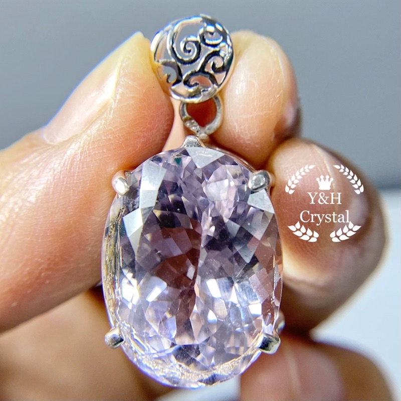 天然石-珠寶級紫鋰輝/孔賽石墜(純銀)