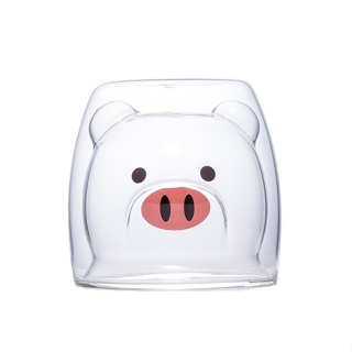 ☘小宅私物☘ 動物造型 耐熱雙層玻璃杯 (小豬) 隔熱杯 咖啡杯 水杯 現貨 發票