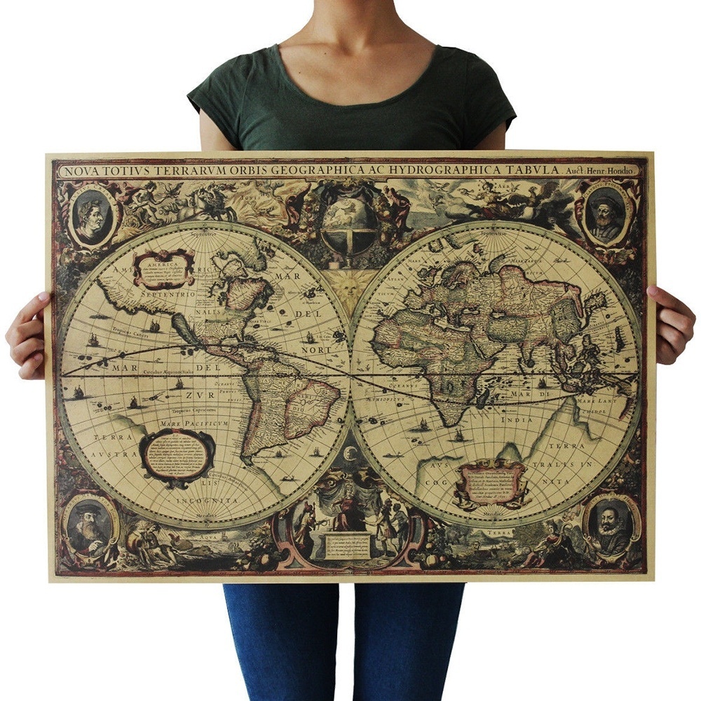 航海海洋世界地圖復古舊藝術紙畫家居裝飾牆海報