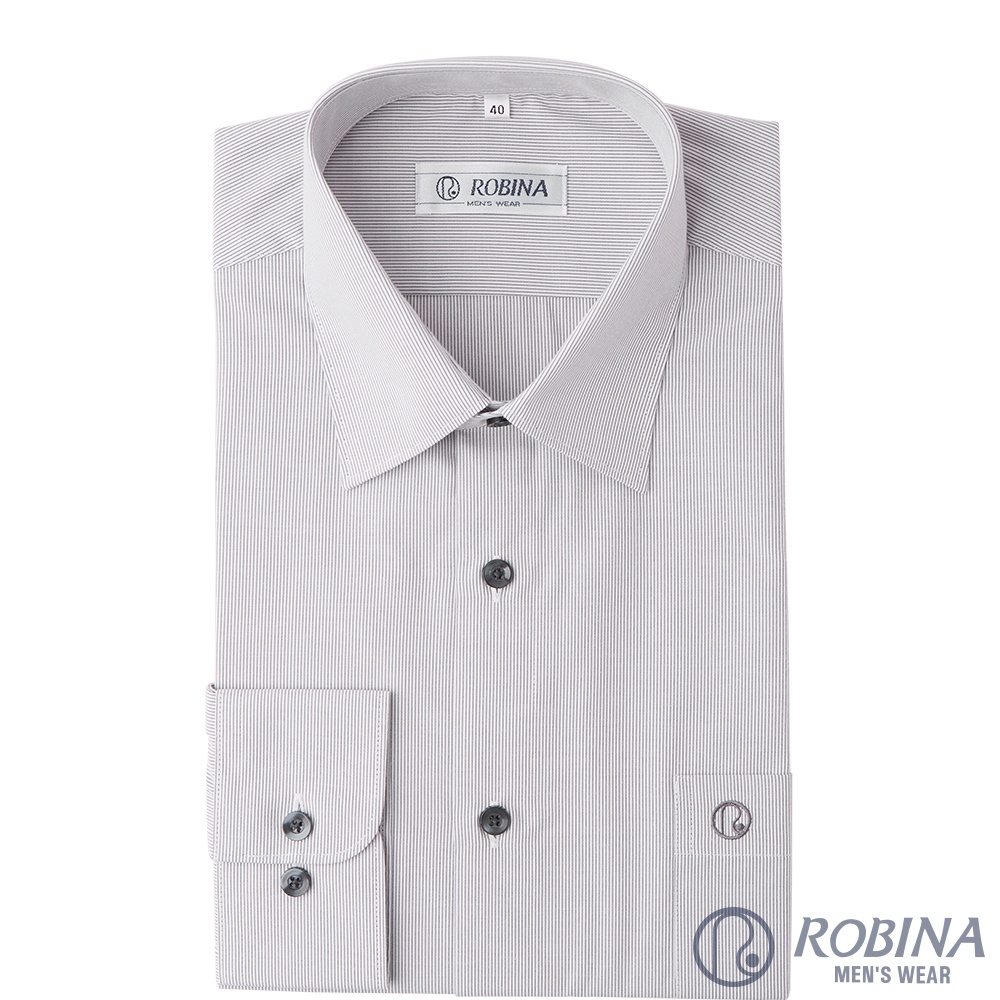 【ROBINA羅彼納】 台灣製 細緻條紋 紳士商務長袖襯衫 VDL61-36灰