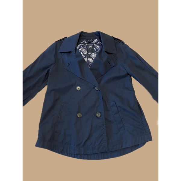 專櫃品牌 GAP 秋冬 純棉 風衣外套 雙排扣 短版外套 深藍色
