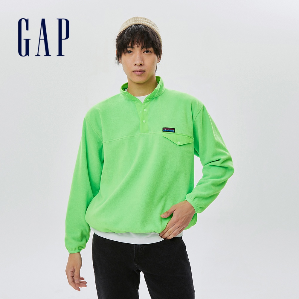 Gap 男女同款 Logo立領搖粒絨大學T-果綠色(505474)