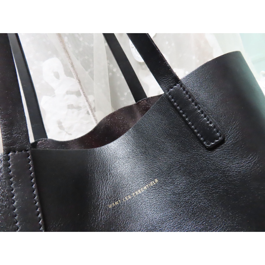 加拿大潮牌精品 want les essentiels 黑色真皮托特包
