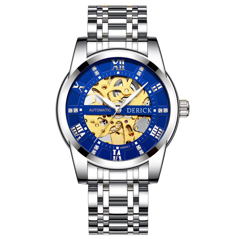 Derick 德理克 男手錶 指針式 機械錶 簍空面板 金屬錶款  自動上鍊 鋼帶 鋼帶錶 商務錶