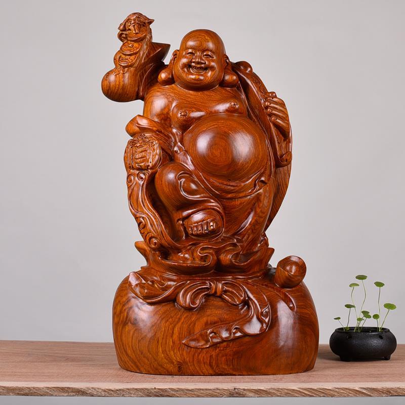 花梨木雕刻彌勒佛像擺件大號實木頭布袋笑佛客廳辦公室紅木工藝品