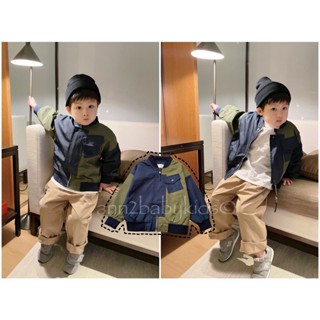 //ANN2 KIDS現貨// 童裝實拍 韓國韓版童裝 日系兒童 藍X綠立領拼接MA-1飛行外套 棒球外套 男童女童