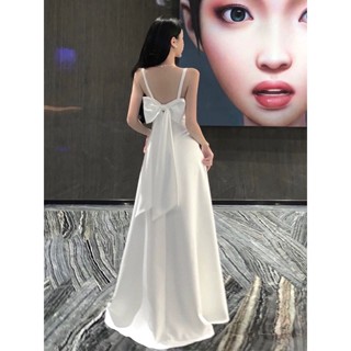 ｜ᴛᴇᴅᴅʏ sʜᴏᴘ｜白色禮服裙女宴會氣質名媛高階洋裝法式後背蝴蝶結連衣裙性感露背