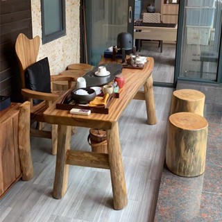 【2023年新品*專營實木家具】實木茶桌椅組合香樟木茶幾大板桌原生態餐桌椅自然邊桌子陽臺茶臺