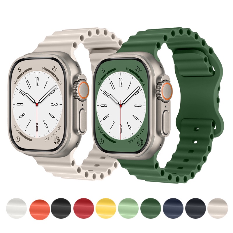 適用 applewatch ultra 海洋錶帶 iwatch8 蘋果 S8 硅膠腕帶新款 49mm 7/6/5/4