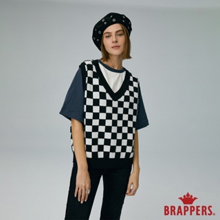 BRAPPERS 女款 棋盤格V領針織背心-黑+米白