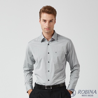 【ROBINA羅彼納】 台灣製 素面平織 紳士商務長袖襯衫 VDL60-93灰