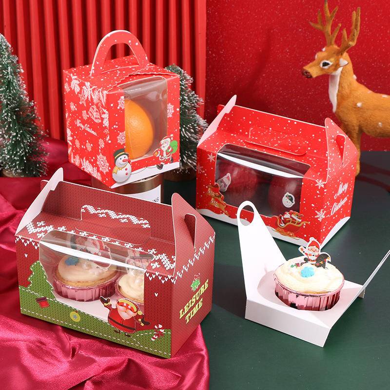 【現貨】聖誕節紙杯 蛋糕盒 1/2/4/6粒 手提 馬芬杯 包裝盒 平安夜 蘋果禮盒