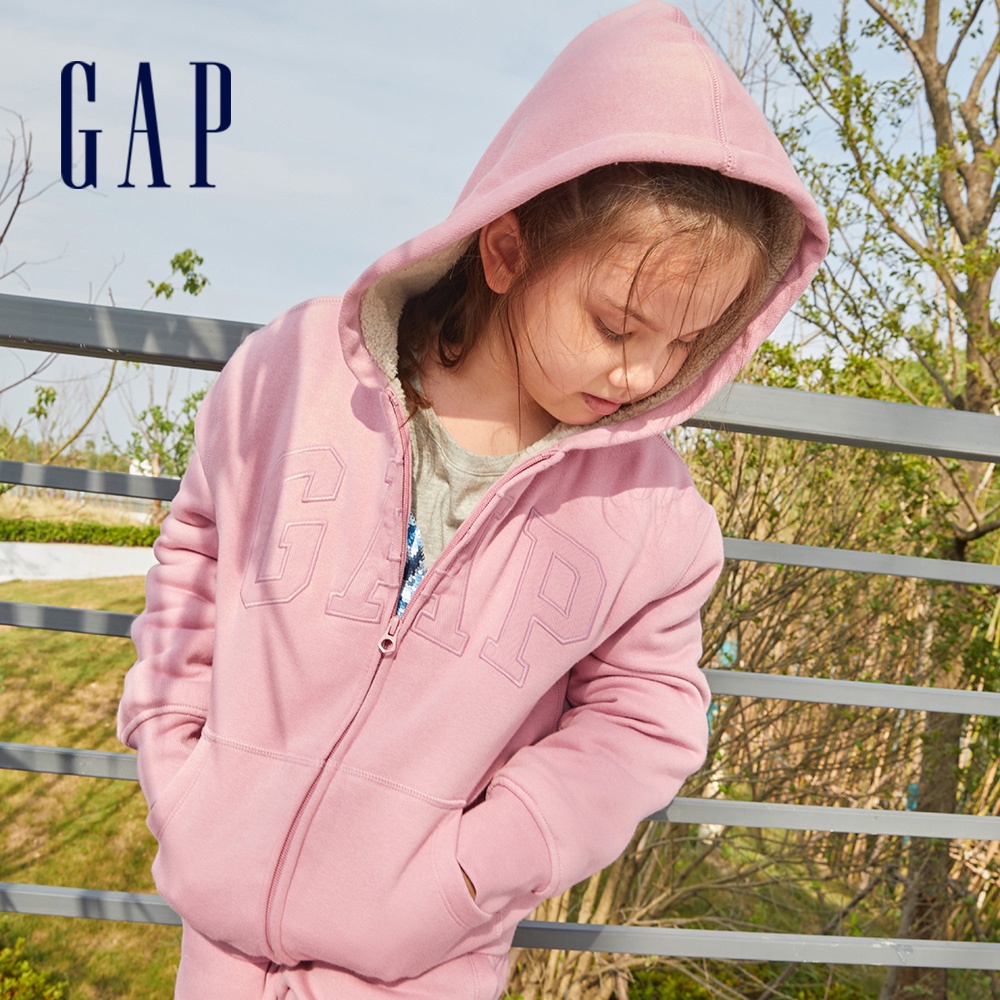 Gap 兒童裝 Logo仿羊羔絨連帽外套-粉色(428222)