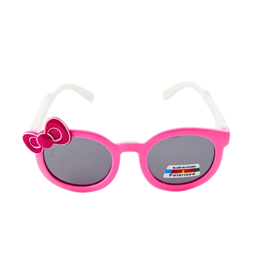 【Z-POLS】兒童款橡膠軟質彈性舒適大蝴蝶結粉紅白設計 頂級Polarized偏光抗UV400太陽眼鏡(兒童專用偏光鏡