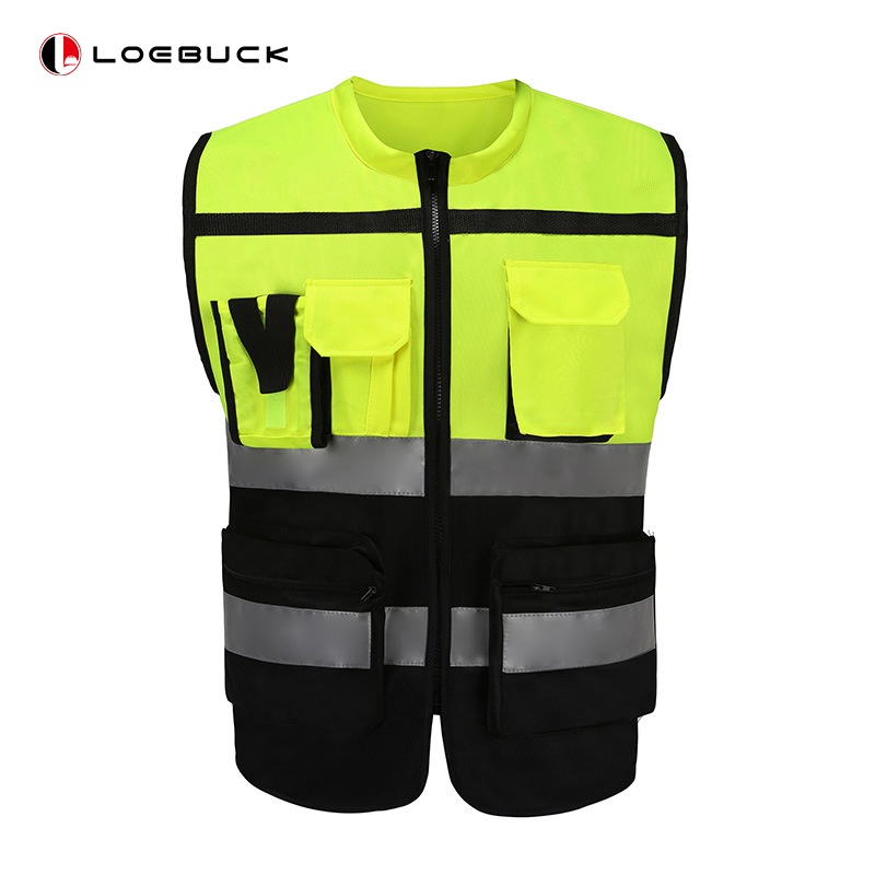 Loebuck 反光背心亮銀色多口袋背心交通安全命令反光服騎行夜間跑步安全衣夾 GM7828