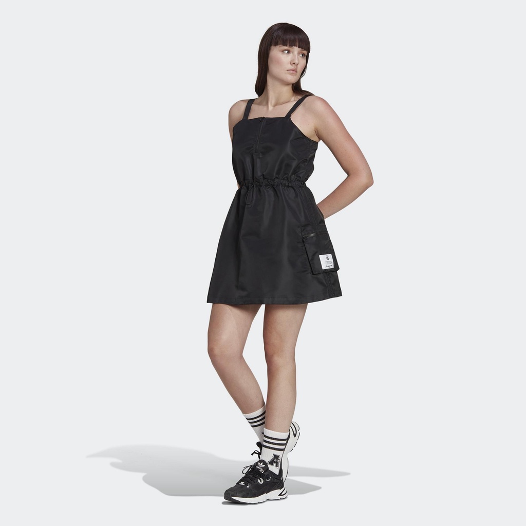 【豬豬老闆】ADIDAS OG NYLON DRESS 黑 尼龍 工作風 口袋 半開式拉鍊 連身洋裝 女款 HL9066