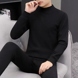 男士半高領秋衣秋褲ny保暖內衣套裝男秋冬自發熱恆溫純色青 衛生棉褲 衛生衣 發熱衣 保暖衣 打底衫 內搭衣 保暖內衣