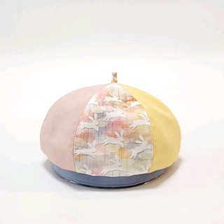 【HiGh MaLi】貝蕾帽/畫家帽/迷幻兔+鵝黃+粉+水藍邊條/拼色/生日禮物