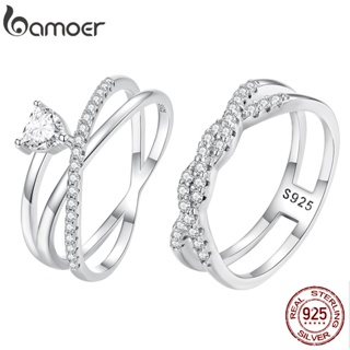Bamoer 925 純銀優雅簡約多層手指戒指時尚首飾