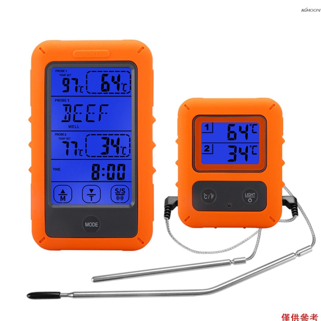 Kkmoon 無線肉類溫度計, 帶 2 個探針 328Ft 長距離 LCD 背光顯示倒數計時器溫度警報數字遠程燒烤溫度計