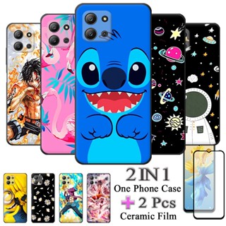 2 IN 1 Infinix Hot 11 2022 X675 彩繪外殼軟矽膠外殼帶鋼化玻璃曲面陶瓷螢幕