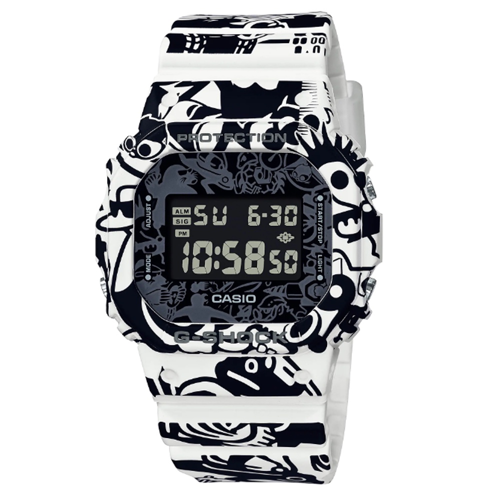 【CASIO 卡西歐】G-SHOCK 新穎懷舊經典角色方形電子錶(DW-5600GU-7)
