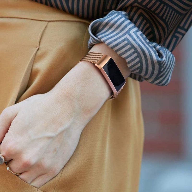 適用於Fitbit Charge 3/4 米蘭尼斯金屬錶帶 迴環磁吸不鏽鋼替換帶