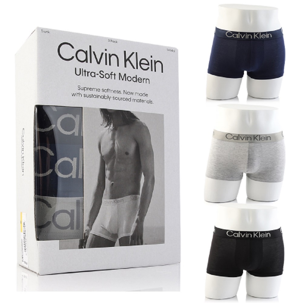 Calvin Klein 男士內褲 3色3件組 超柔軟現代莫代爾 貼身短版平口四角內褲 CK 凱文克萊 NB3187-9