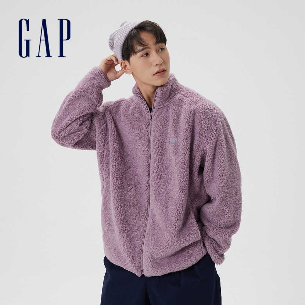 Gap 男女同款 Logo絨毛長袖外套 抱抱絨系列-紫色(474429)