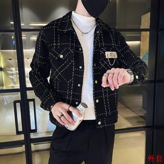 男春秋夾克外套格子上衣#小香風韓版潮牌ins潮流#網紅痞帥百搭褂子%棉
