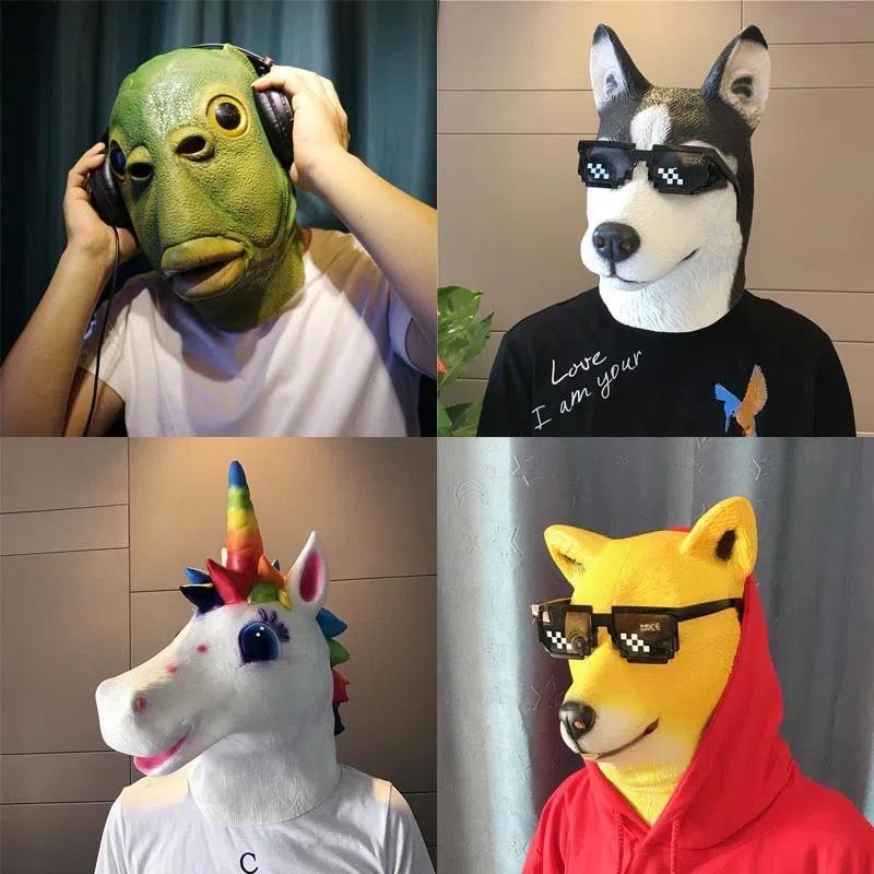 2022 綠魚人煩人的狗食面具動物頭全面罩萬聖節派對節日 Cospaly 用品派對面具