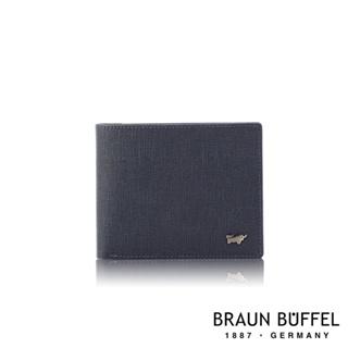 【BRAUN BUFFEL 德國小金牛】台灣總代理 戰神 12卡中間翻透明窗短夾-藍色/BF378-317-NY